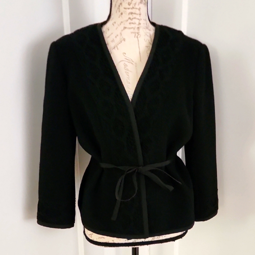 Black Wrap Cardigan with Tie 100% Wool
